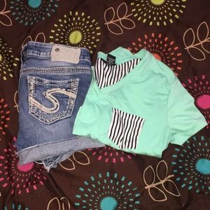 Silver shorts and rue 21 shirt